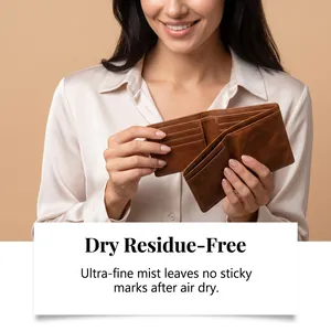 Detail showing a clean brown leather wallet maintained with residue-free cleaning spray