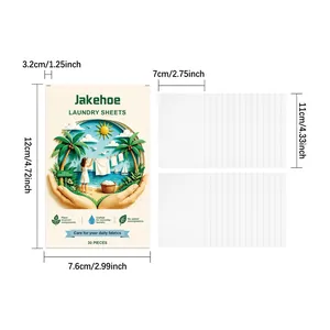 Gedetailleerde productafmetingen voor de JAKEHOE wasmiddelvellen doos en vellen
