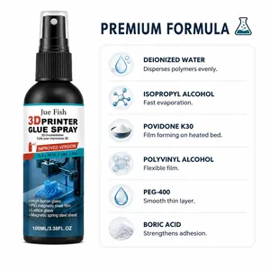 Detailed breakdown of 3D printer glue spray formula including isopropyl alcohol and PEG-400