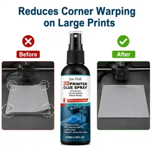 Detailed comparison showing 3D printer glue spray reducing corner warping on large prints