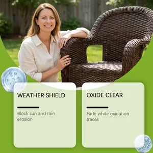 Restoration cream for outdoor wicker furniture with weather shield and oxide clear effect