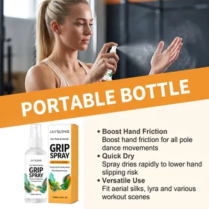 Detailansicht von JAYSUING Grip Spray mit Handanwendung und Produktverpackung.