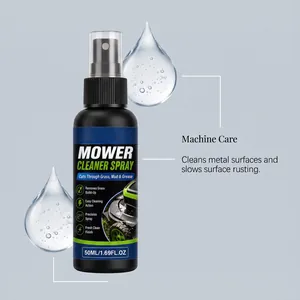 Mower cleaning spray for metal surfaces to remove grass build-up and slow rusting