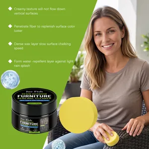Detailed view of Jue Fish furniture renewal cleaner paste with yellow application sponge
