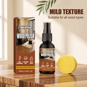 Professional Jakehoe wood polish spray and sponge for furniture surface refurbishment.