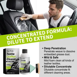 Vue détaillée du kit de nettoyage pour cuir et textile Jue Fish concentré