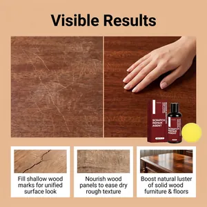 Visible results of wood scratch repair agent on furniture before and after use