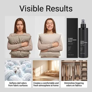 Fabric refresher spray showing effectiveness on clothes and home surfaces