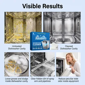 Detailed comparison showing Jakehoe dishwasher cleaner tablets effectively removing grease and sludge