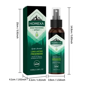 HOMEXA shoe freshening spray 100ml detail view with dimensions and bergamot scent