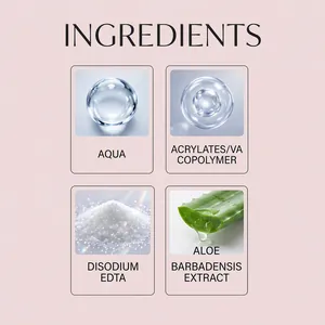 Liste détaillée des composants pour le soin textile incluant l'aloe vera et l'eau