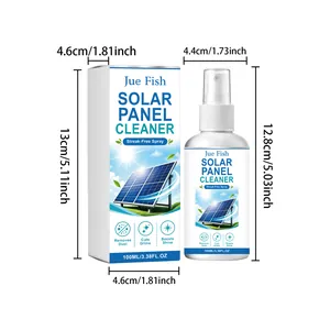 Vue détaillée du spray nettoyant pour panneaux solaires Jue Fish avec sa boîte de 100ml