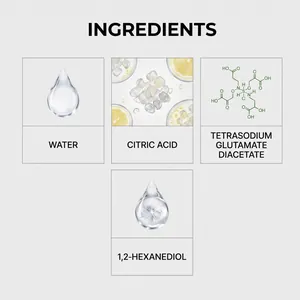 Ingrédients du nettoyant ménager avec acide citrique et eau dans une mise en page épurée