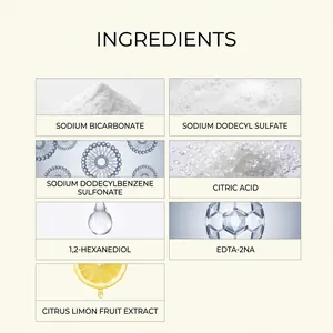 Detail infographic showing cleaning ingredients like sodium bicarbonate and citric acid