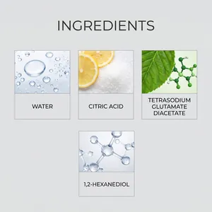 Detail view showing ingredients like citric acid for shower head cleaner spray