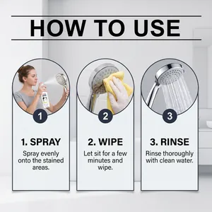 Detailed 3-step instructional guide for using JAKEHOE showerhead cleaning spray effectively
