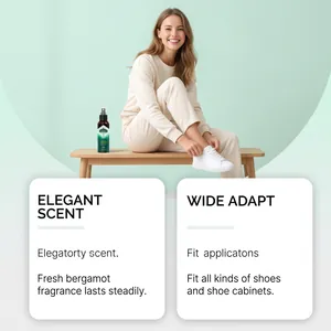 Bergamot scented shoe freshener spray lifestyle detail with elegant fragrance and wide adapt.