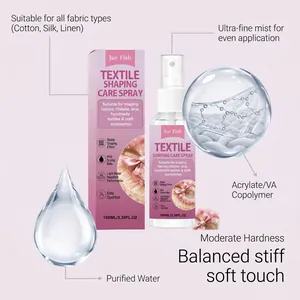 Vue détaillée du spray de soin textile Jue Fish avec fonctions et ingrédients affichés