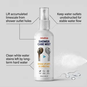 Detail view showing shower head cleaning spray for removing dirt and limescale