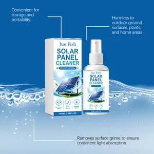 Détails du nettoyant pour panneaux solaires Jue Fish avec avantages et emballage.