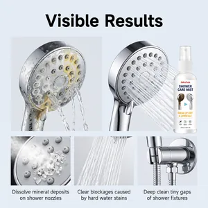 Detail showing Jakehoe shower care mist effectively removing limescale and mineral deposits