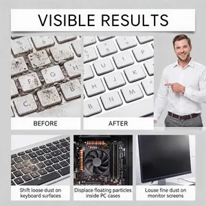 Resultados efectivos del aire comprimido en teclado, PC y pantalla de monitor