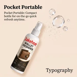 Close-up of JAKEHOE 100ml wallet freshener spray bottle for leather maintenance