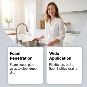 Kitchen sink scene showing foam penetration and wide application for pipe cleaning