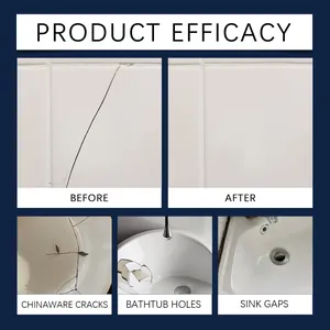 Close-up detail showing Jakehoe adhesive repair efficacy on tiles, bathtubs, and sinks
