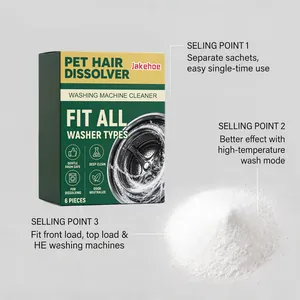 Close-up detail of Jakehoe pet hair dissolver washing machine cleaner powder and its benefits