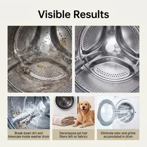 Effective washing machine cleaner results for removing drum dirt, limescale, and pet hair.