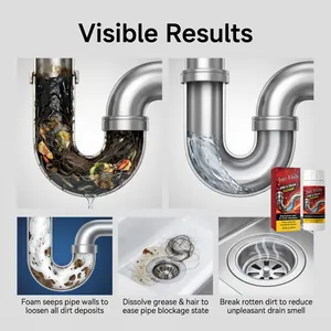 Detailed illustration of Jue Fish drain cleaner effectively dissolving clogs in sink pipes