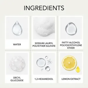 Close-up detail of floor cleaner ingredients including lemon extract and surfactants.