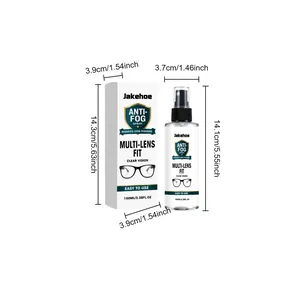 Dimensional details of JAKEHOE 100ml anti-fog lens spray bottle and packaging box