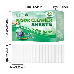 Dimensions détaillées de la boîte Jue Fish et des lingettes nettoyantes pour sols