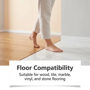 Demonstrating universal floor cleaner compatibility on polished wood and marble tile surfaces