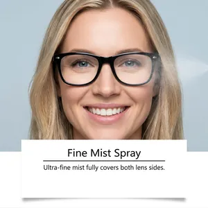 Detailed view of the ultra-fine anti-fog mist spray covering eyeglass lenses