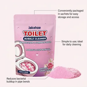 Detailed view of Jakehoe pink toilet bubble cleaner powder for powerful stain removal