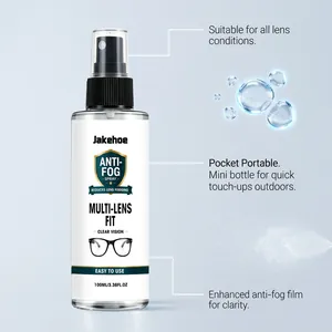 Professional JAKEHOE anti-fog spray bottle detail showing features for quick lens clarity