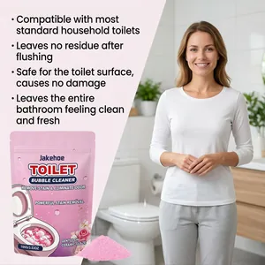 Jakehoe toilet bubble cleaner powder in 100g pouch shown in a modern clean bathroom setting