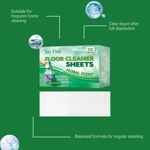 Détail des feuilles de nettoyage de sol Jue Fish montrant l'emballage et une feuille
