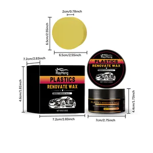 Detailed product dimensions for RayHong car plastics renovate wax kit including sponge