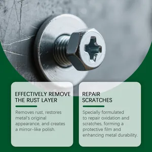 Close-up detail of metal screw repaired with rust remover and scratch repair paste