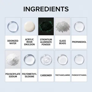 Detailweergave van ingrediënten van de reflecterende spray met glasparels en poeder
