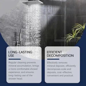 Detail showing clean rainfall shower head with effective descaling spray results