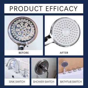 Effectiveness comparison of showerhead limescale removal with powerful cleaning spray.