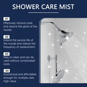 Detailed features of shower care mist for removing scale and stains on bathroom nozzles.