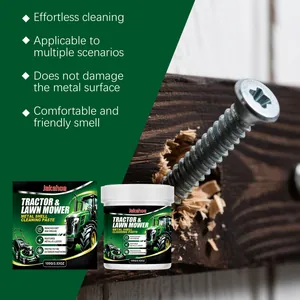 Detail showing Jakehoe tractor and lawn mower metal cleaning paste jar and box