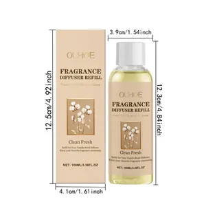 Dimensioni dettagliate del flacone ricarica diffusore OUHOE da 100ml e confezione.