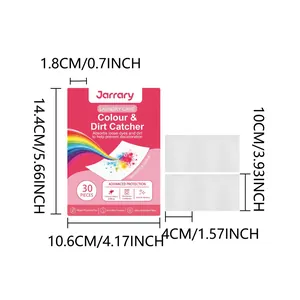 Detailed size specifications and dimensions for Jarrary laundry color catcher sheets.